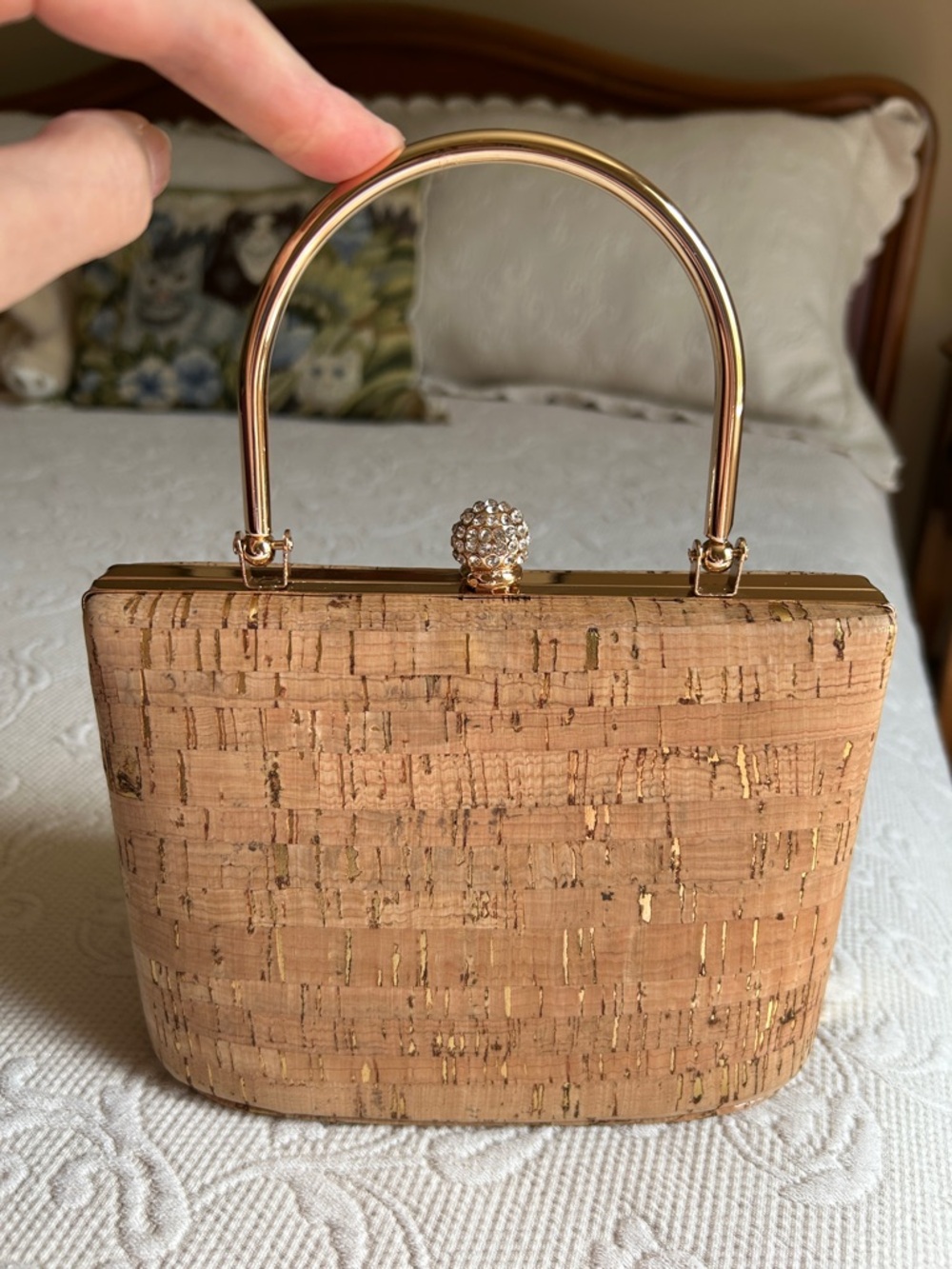Savannah Cork Top-Handle evening Bag in Natural Cork with Gold Hardware